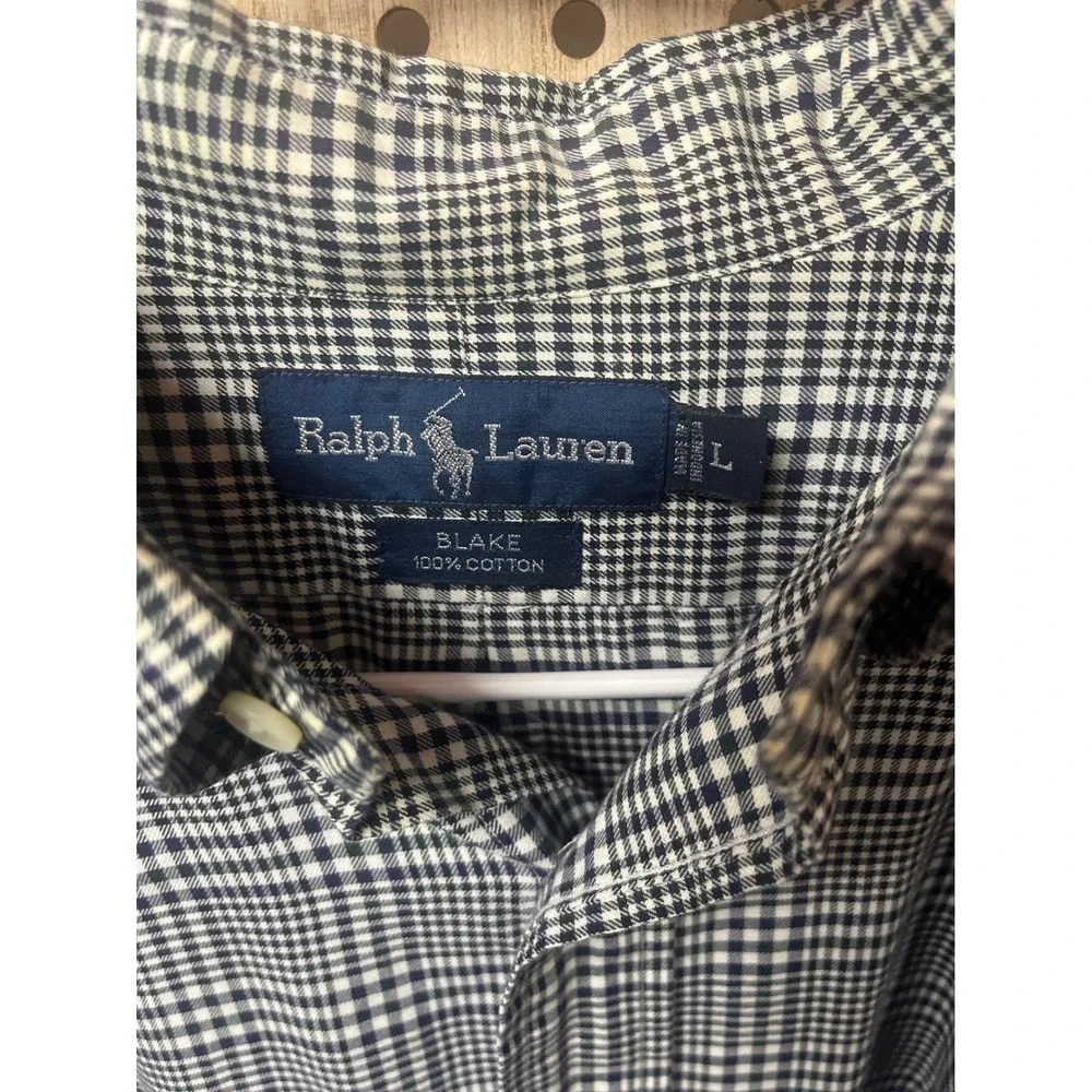 Ralph Lauren Blake Mens Large Blue White Glen Plaid Cotton Button Down Shirt - Picture 2 of 6